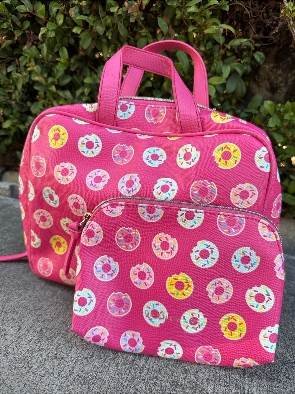 Dabney Lee Hot Pink Donut-Print Cosmetic Bag Set